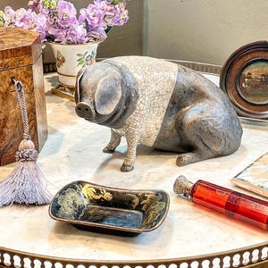 This little piggy didn’t go to market!A  Handsome and unique  Raku Pottery Saddleback Pig Sculpture,handmade in the United Kingdom ,signed