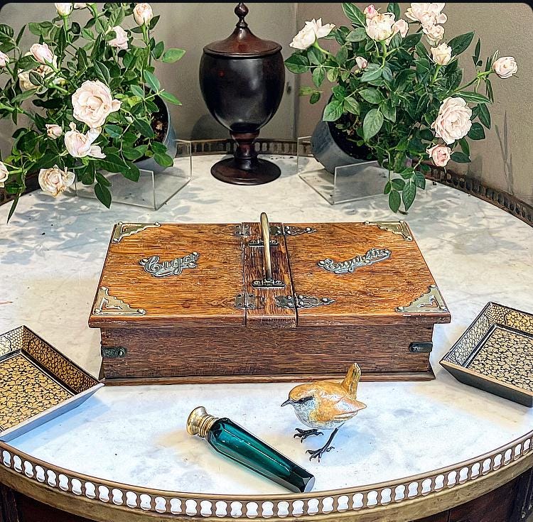 After Supper the  Dowager Countess whipped out an Antique Oak Brass Mounted Cigar Cigarette Box,Name  your pleasure ladies,Gossip time!