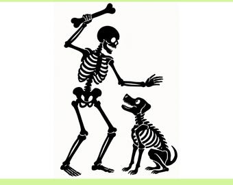 Skeleton and Dog Halloween Clipart: SVG, PNG, PDF (Digital Download)