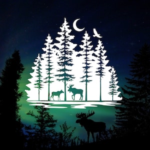 Forest Decal, Moose in the Forest Decal, RV Slide-out Decal, Camper Decal, Outdoors Decal, RV Door decal, Nature Decal, Camping, Pine Trees