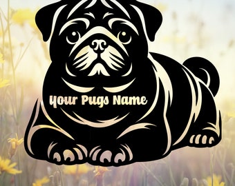Personalized Pug Vinyl Decal, Custom Pet Decal, Pug Decal, Dog Decal, Pet Name Decal, Dog Name, Gift for Pug Lover, Dog Lovers, Pug mom