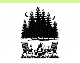 Campfire Scene SVG: Trees, Smores, RV Decal (Digital Download)