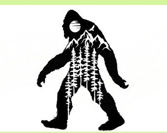 Bigfoot Silhouette SVG: Sasquatch Mountain Trees Decal (Digital Download)