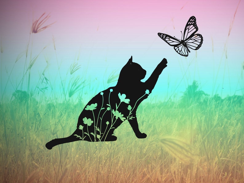 Cat and Butterfly Vinyl Decal Cat Decal Butterfly Decal Cat Etsy