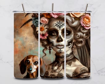 Day of the Dead Dachshund PNG, Skinny Tumbler Sublimation Design (Digital Download)
