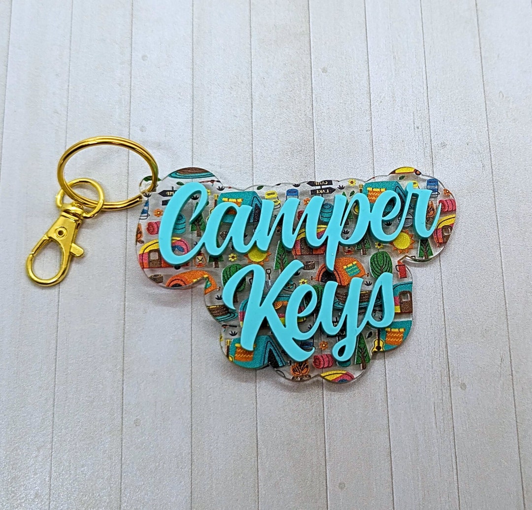 Acrylic Camping Keys Keychain, Gift for Camper, Camper Accessories ...