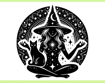 Witch and Black Cat Clip Art: Halloween SVG, PNG, PDF (Digital Download