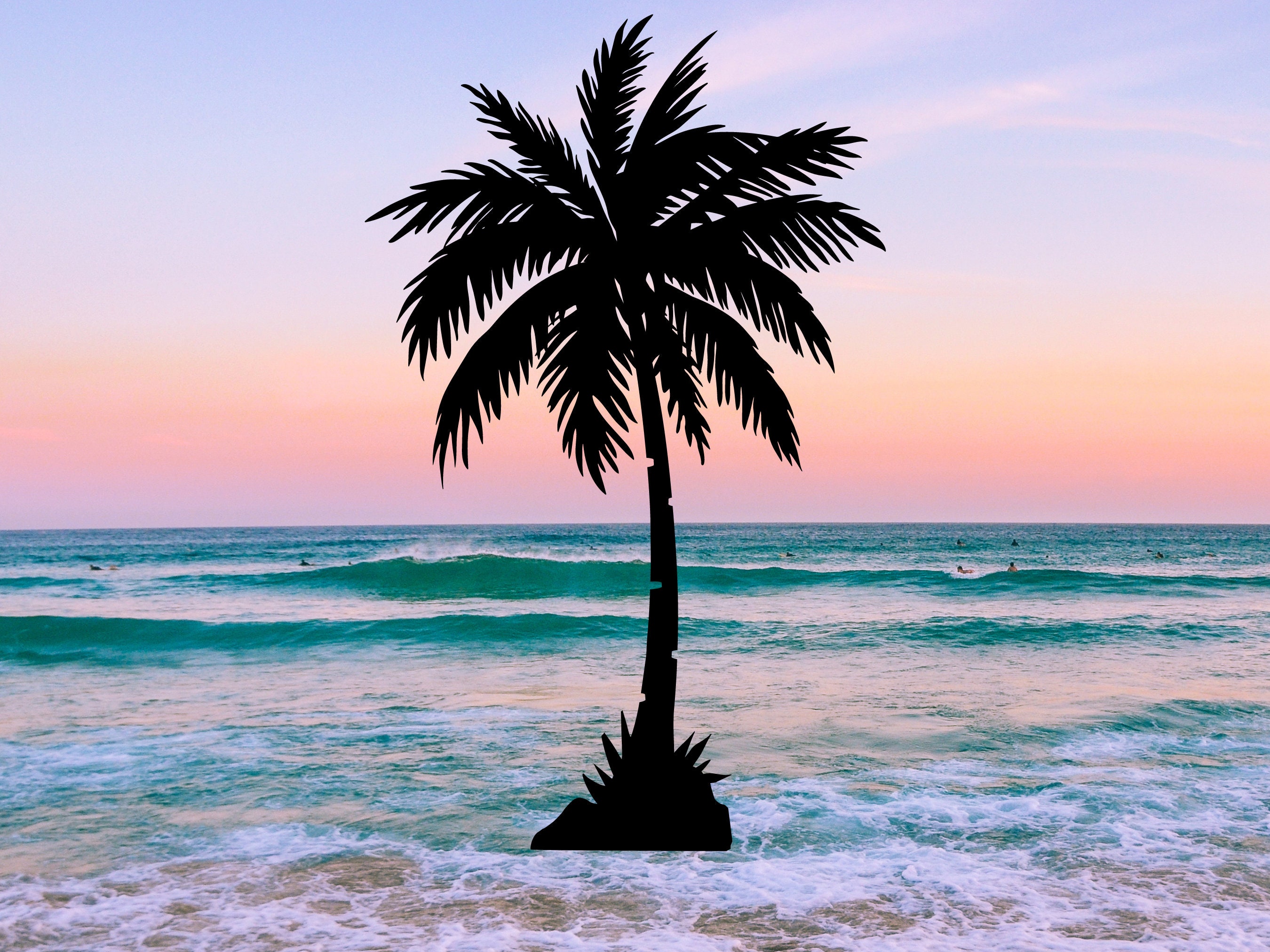 Striped Palm Tree Beach Scene Sticker