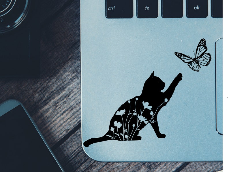 Cat and Butterfly Vinyl Decal Cat Decal Butterfly Decal Cat Etsy