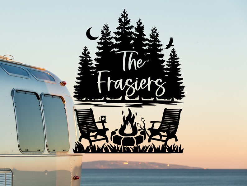 Personalized Camping Decal, Custom Decal for RV, Camper Decal, Outdoors Decal, Campfire Decal, RV decal, Nature Decal, camping gift, Name Bild 1