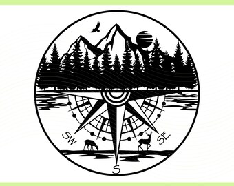 Mountain Compass SVG: Camping Decal, Camper Decor (Digital Download)