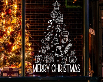 Merry Christmas Decal, Happy Holidays Window Decal, Holiday Decor, Christmas Tree, Christmas Decoration, Holiday Sticker, Wall Decal, Sign