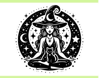 Witch and Black Cat Clip Art: Halloween SVG, PNG, PDF (Digital Download