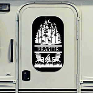 Personalized Camper Decal, RV Window Decal, Slide-out Decal, Camper Decal, Outdoors, Campfire, RV Door decal, camping gift, unique, nature