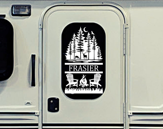 Personalized Mountain, Lake, Dock, Tree, Moon Vinyl Decal, Nature, RV ...