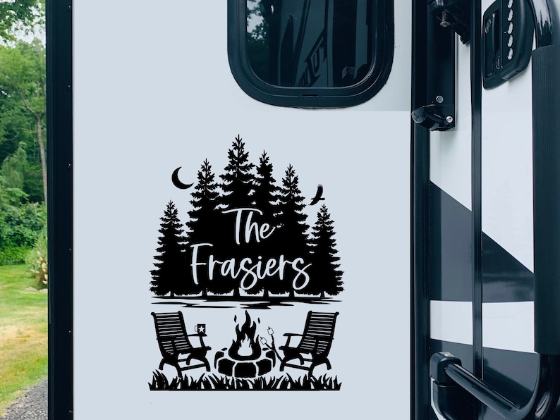 Personalized Camping Decal, Custom Decal for RV, Camper Decal, Outdoors Decal, Campfire Decal, RV decal, Nature Decal, camping gift, Name image 2