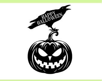 Halloween Raven & Jack-O-Lantern Clip Art: SVG, PNG, PDF (Digital Download)