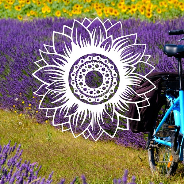 Bike Chain, Sprocket & Sunflower Decal, Sunflower Vinyl Decal, Bicycle lovers Decal, Car window decal, Bikes and Sunflowers, Bike Riders