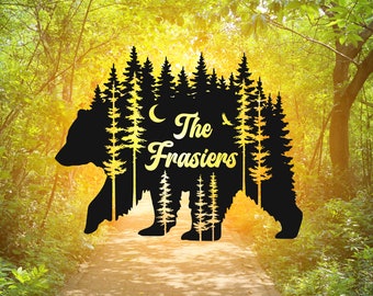 Personalized Bear Decal, Bear and Forest Decal, Camper Decal, Outdoors, camping gift, nature lover, custom name decal, RV Decal