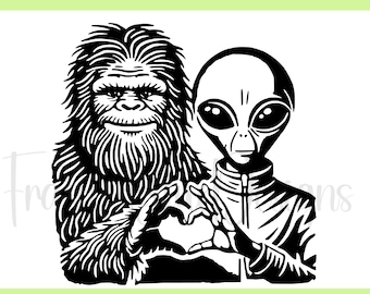 Bigfoot and Alien Friends SVG: Funny Sasquatch Clip Art (Digital Download)