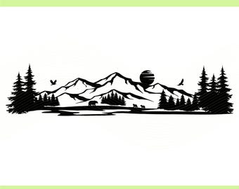 Mountain Range SVG: Nature Scene Clipart (Digital Download)