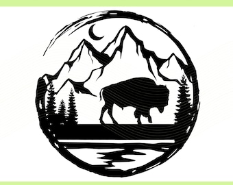 Buffalo Mountain Scene SVG: Bison PNG, Cut Files (Digital Download)