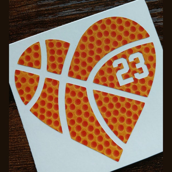 Personalized Basketball Heart Decal, Basketball Decal, Jersey Number Decal