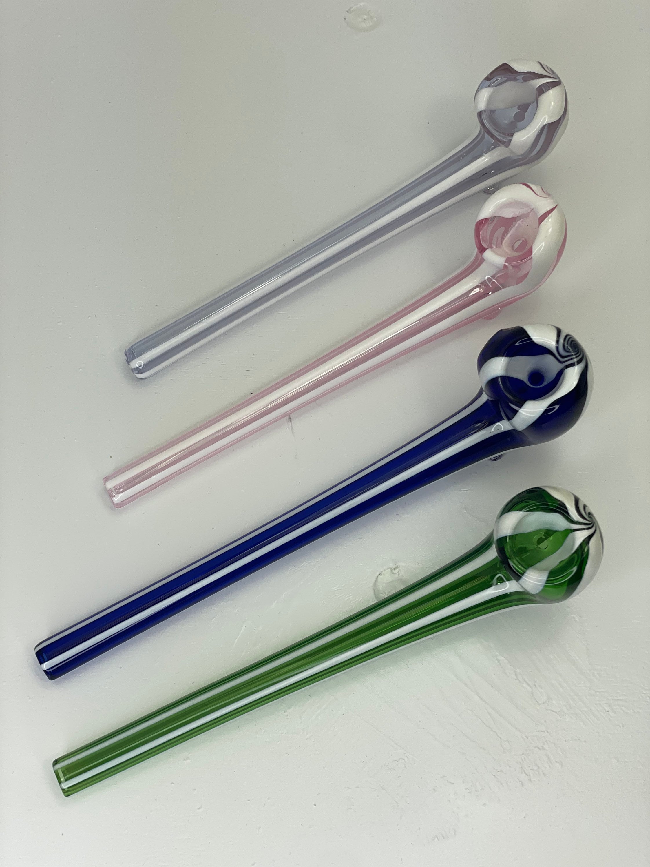 Clear Neon Striped Glass Hand Pipe - It's 4:20 Somewhere