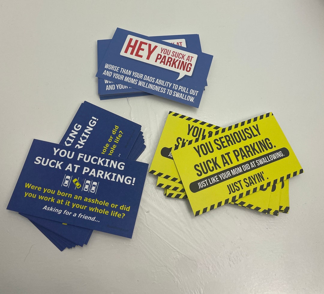 Funny Prank Cards – “You Suck At Parking!” – 25 Or 50 Pack For Jokesters