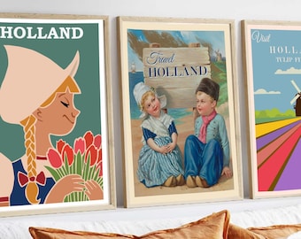 Dutch Retro Travel Poster Set: Vintage Holland Art Prints (Digital Download)