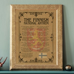 Himno nacional finlandés vintage, archivo de descarga instantánea de alta resolución finlandés para imprimir, arte de pared finlandés, impresión finlandesa