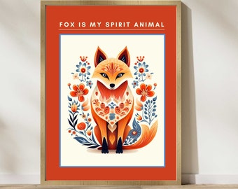 Fox Scandinavian Art Print: Nordic Floral Decor (Digital Download)
