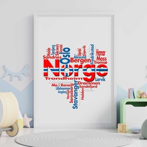 Norway Heart Shape Printable Art for Home Decor - Norwegian Download File to Print, Norwegian Prints
