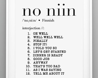 Impresión con la definición finlandesa de "No Niin": Arte mural escandinavo (descarga digital)