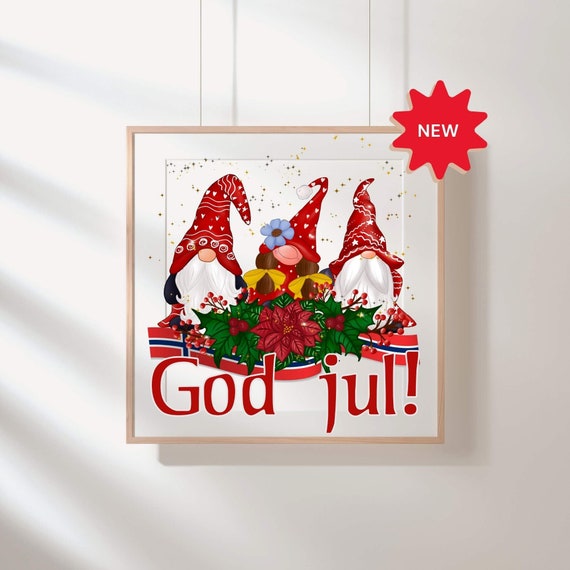 God Jul Norwegian Christmas Gnomes Print (digital Download) - Etsy