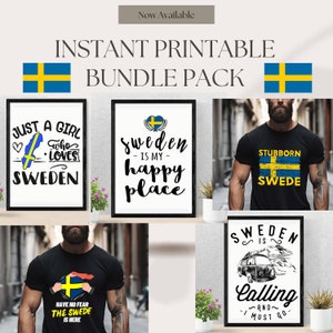 Swedish Art download 5 PNG Pack | Swedish Art Decor | Sweden Prints | Sweden shirt | Swedish American | Swedish Gifts| Sweden wall art