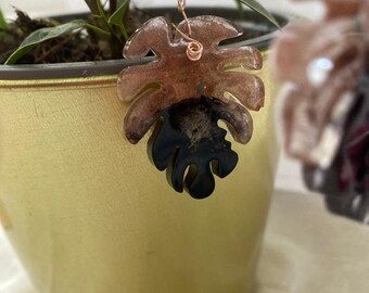 Black and Copper resin earring ,Monstera leaf style earrings, Simple and stylist, Gift for her.