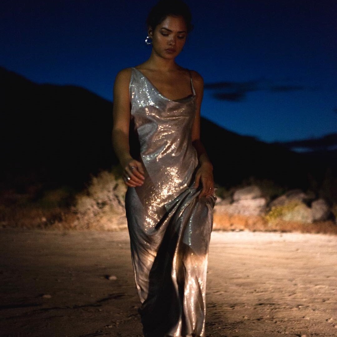rat and boa silver dress