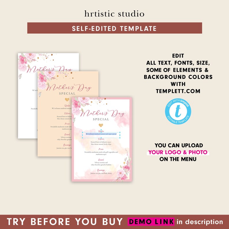 Selfedited Food Menu Template Dinner Lunch Menu Card Etsy