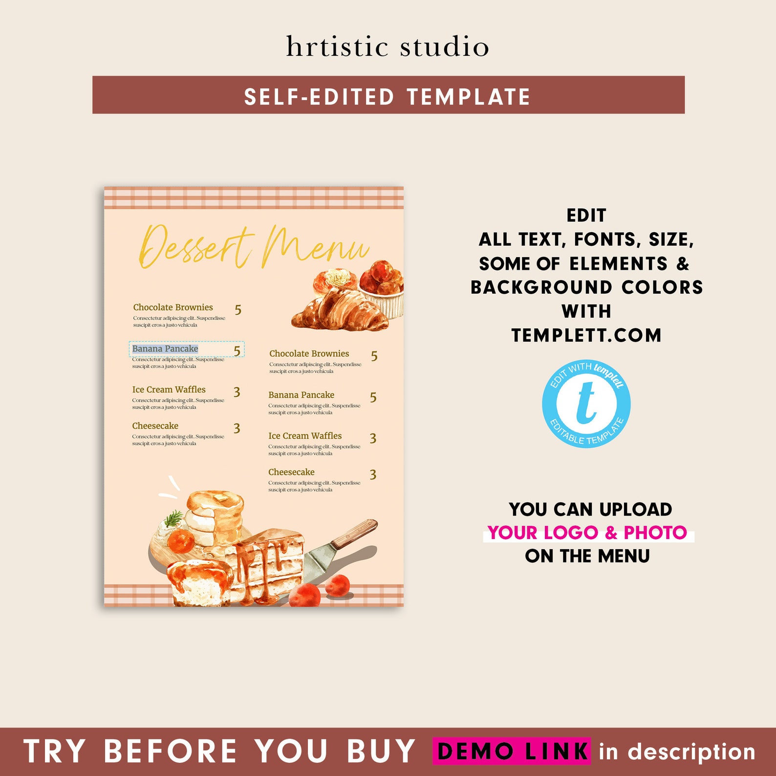 Selfedited Menu Template, Coffee Shop Breakfast Menu Design