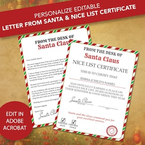 Carta de Papá Noel para descargar: lista de deseos, carta editable, carta imprimible, carta personalizada de Navidad para Papá Noel (PDF, descarga instantánea de Adobe)