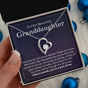 Colar de presente para nossa linda neta, presente da avó, presente do avô, aniversário, formatura, presentes de Natal, ouro branco ou ouro