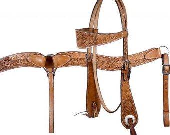 NEW! 608 - double stitched leather wide browband headstall and breast collar .