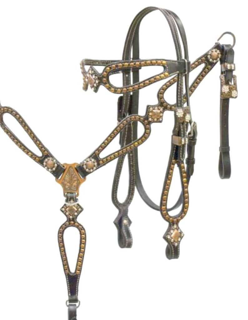Bridle Breast Collar Headstall Tack Set Horse Black Leather Etsy