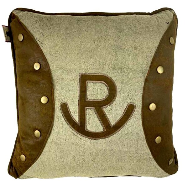 PILLOW Western Style Throw Pillow R Brand Design, features brass button accents - horse barn ranch theme for your cowboy or cowgirl!
