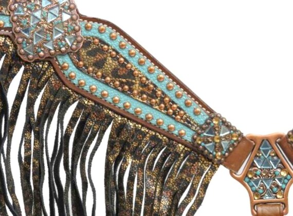 Showman Bejeweled Metallic Leopard Print Leather Headstall & Breast Collar Set 