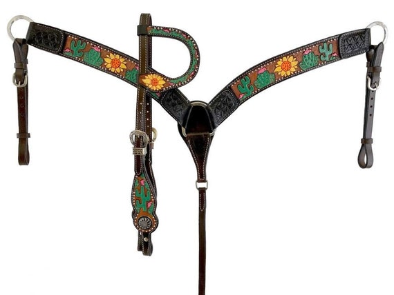 Showman Sunflower Tooled Leather Browband Headstall Set