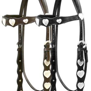 Bridle Headstall Tack Set SALE! Horse size - silver heart conchos bridle. Available in Black or Dark Brown.