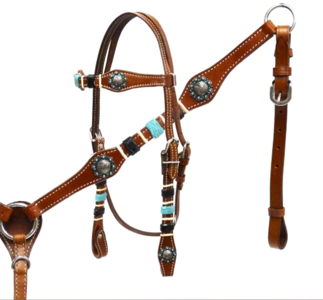 Bridle Breast Collar Headstall Tack Set Horse Braided Rawhide Headstall