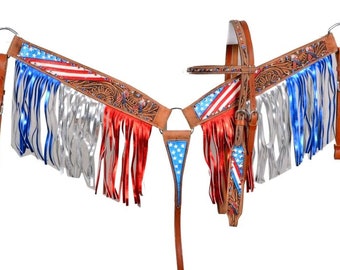 Bridle Breast Collar Headstall PATRIOTIC - Showman set- red, silver and blue